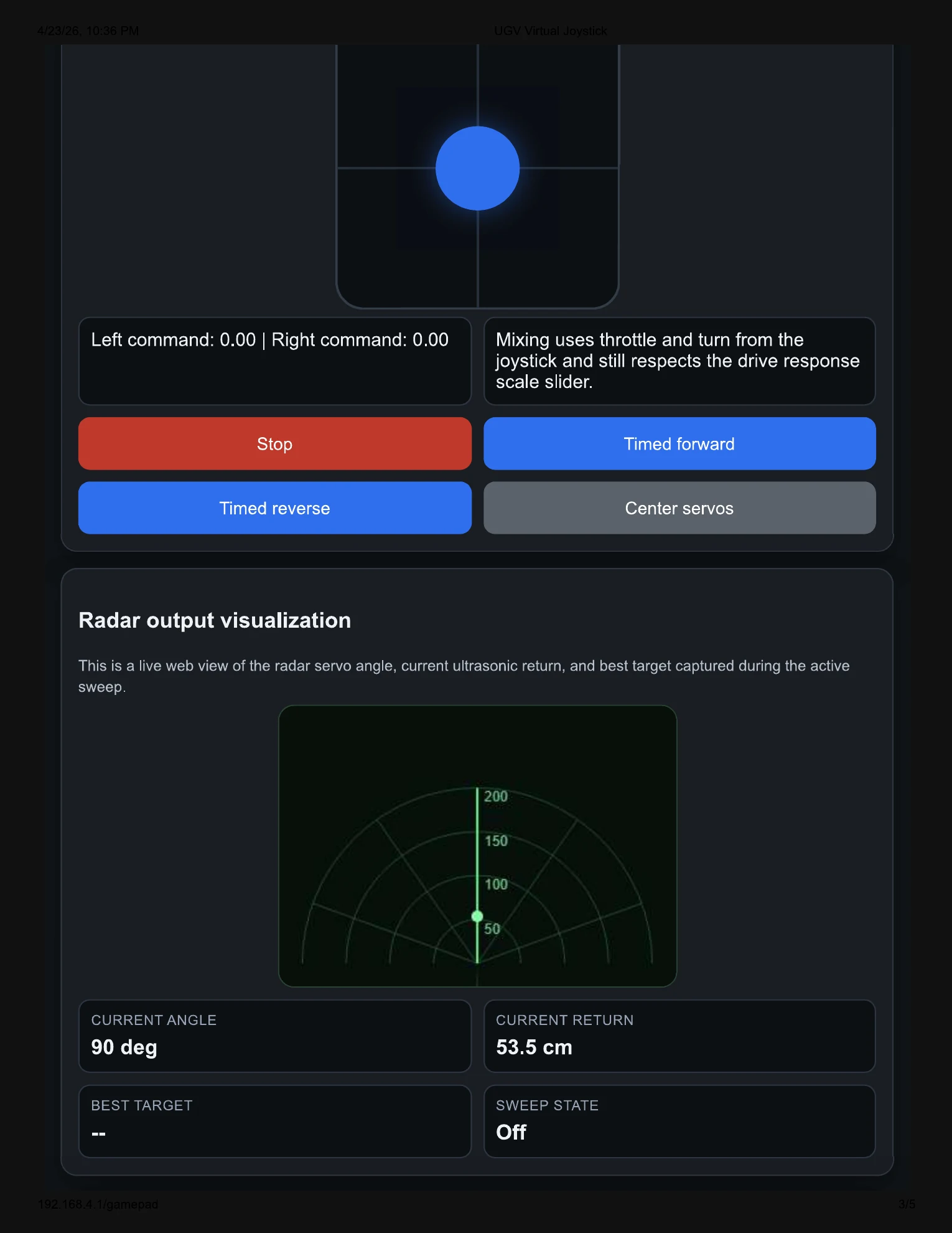 MAG-V virtual joystick and radar visualization interface