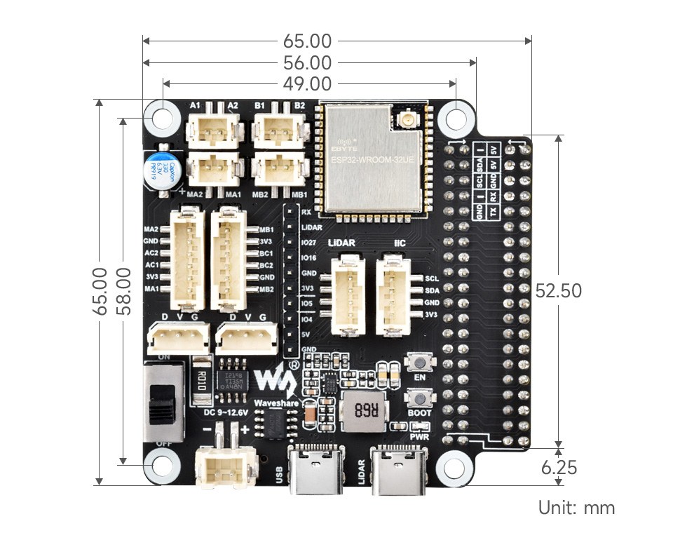 General Driver for Robots board dimensional reference