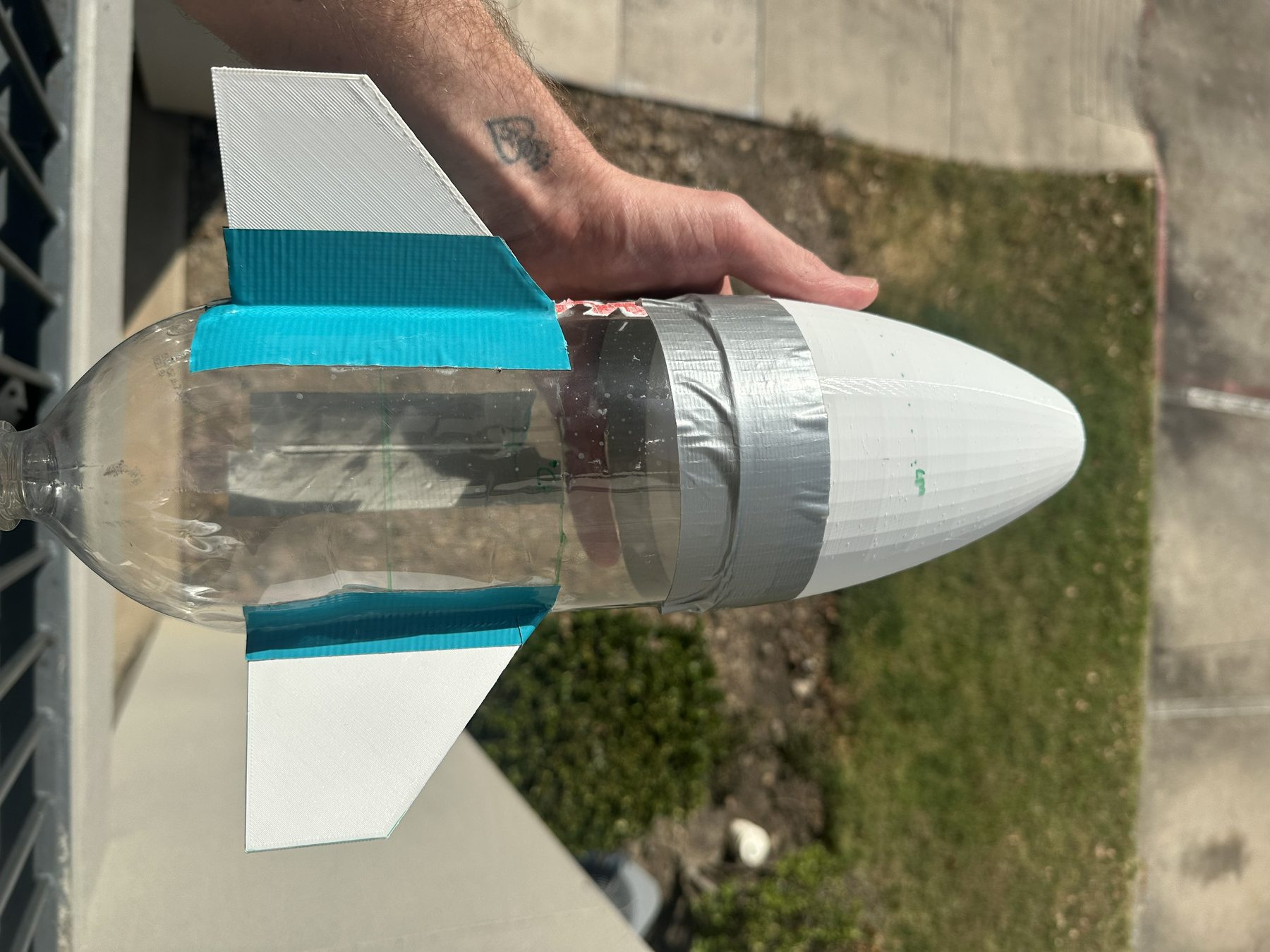 Angled view of final Splash Force water rocket