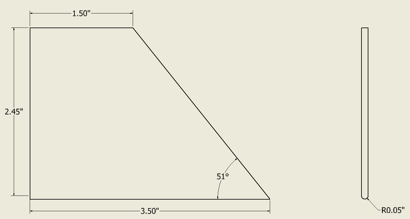 Clipped delta fin technical drawing