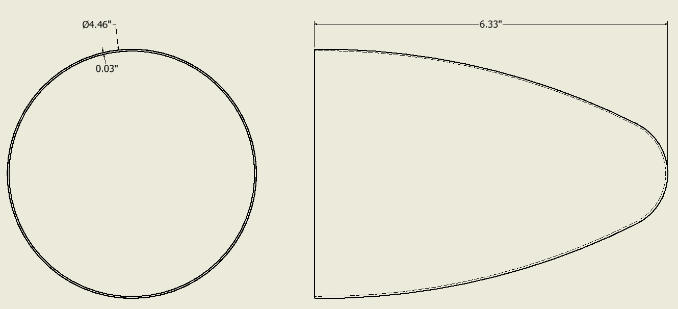 Parabolic nose cone technical drawing