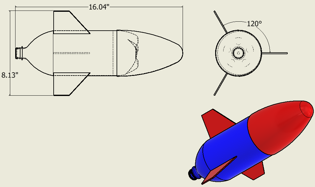 Overall technical drawing of the Splash Force water rocket