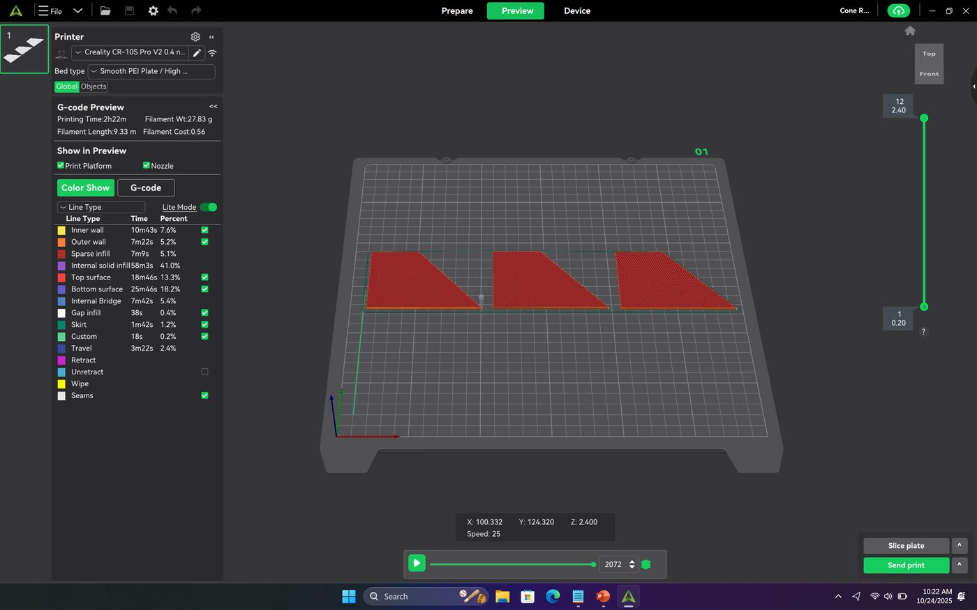 Fin print preview in slicer software