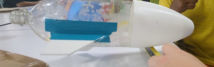Final water rocket assembly used for center of mass and stability checks