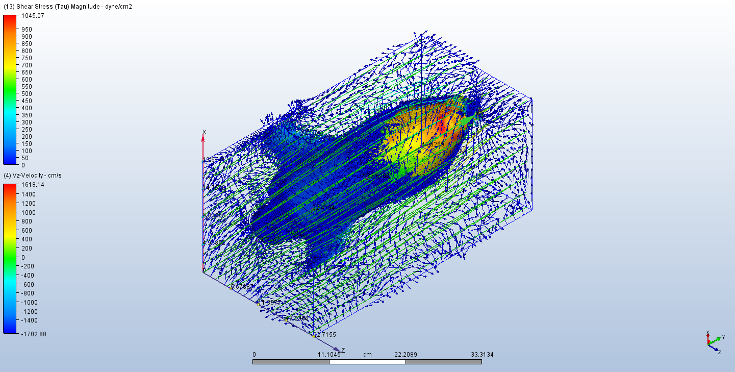 Autodesk CFD shear stress field close view