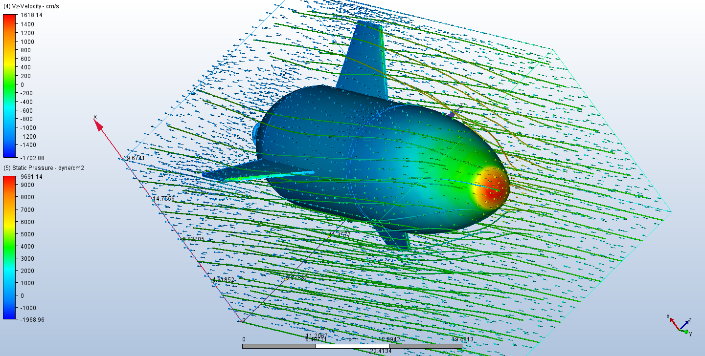 Static pressure field with velocity vectors