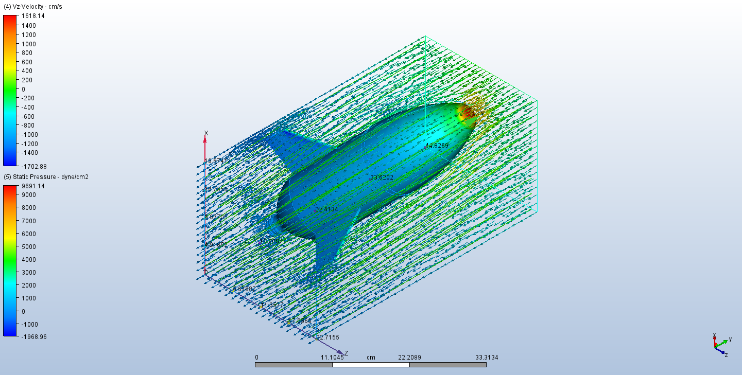 Static pressure visualization with XY velocity vectors